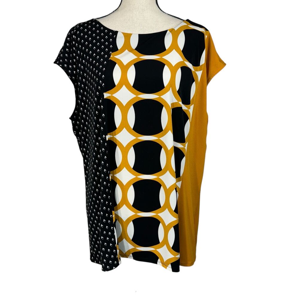 Worthington 2X-Large Top Geometric Cap Sleeve Stretch Wide Neck Rear Zipper